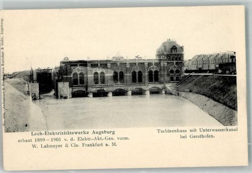 Gersthofen Lech-Elektrizitätswerke Augsburg Turbinenhaus mit Unterwasserkanal