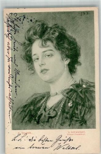 Verlag Ackermann Nr. ? Frauenschönheit Schwalberl + Adelskorrespondenz Doubek, F.B. 1901 Künstlerkarte