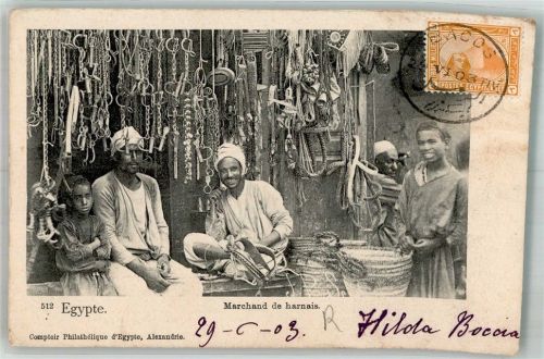 Alexandria 1903 Marktszene Marke bildseitig Ort lt. Verlag
