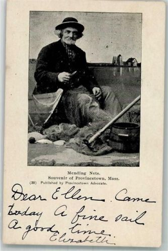 Provincetown 1903 Facsimilie of the Town Seal Mending Nets. Netze reparieren