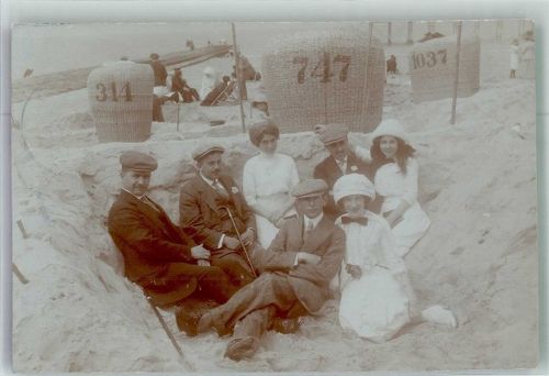 Norderney 1911 Urlauber am Strand Ort lt. Stempel