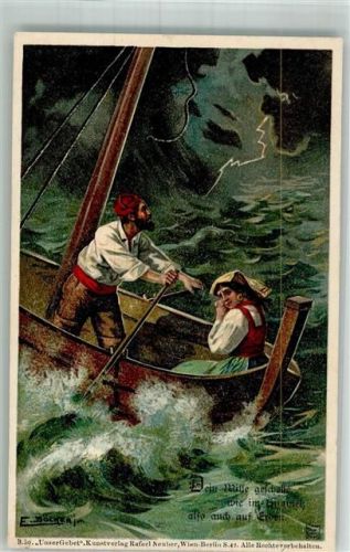 1902 Serie 50 Teil von einem Gebet: Dein Wille geschehe ....... Ruderboot im Sturm
