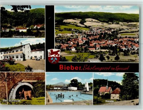 Bieber Teilansicht Spessart-Sanatorium Evangel. Jugendheim Altes Mühlenrad Freibad Kapelle Mehrfachaufnahme