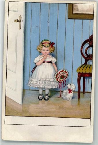 Mädchen mit einem Blumenstrauß Hund Meissner u. Buch Serie 2471