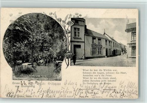 Bad Godesberg 1902 Gasthof zu Godesberg Restauration Garten Gedicht Aennchen BAhnpoststempel Zug 271