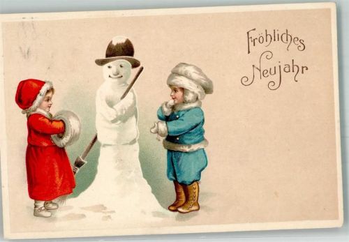 1919 Neujahr Kinder Muff Hut + Besen Neujahr
