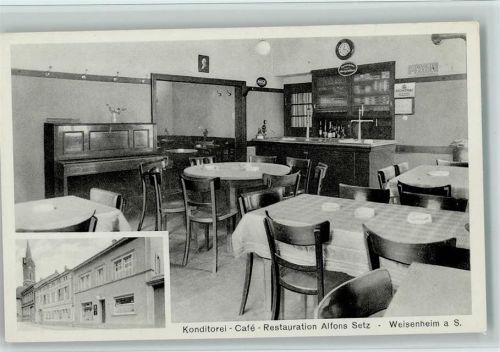 Weisenheim Konditorei Café Restauration Alfons Setz Innenaufnahme Gastraum Theke Klavier 2-Bildaufnahme