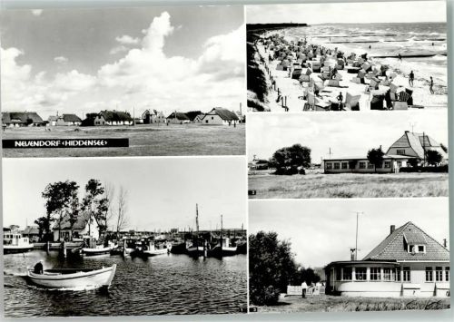 Neuendorf, Hiddensee Hafen Café Stranddistel Strand-Café Strand Strandkörbe Ortsansicht Mehrfachaufnahme Foto Melzer