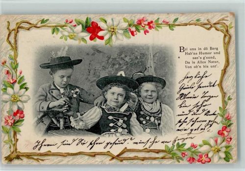 1906 Kinder in Trachten - Edelweiß, Spruch AK