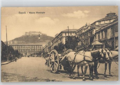 Napoli - Piazza Municipio - Pferdewagen ca 1930 AK