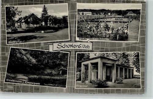 Schortens Dorfpartie Schwimmbad Heidmühle Klosterruine im Klosterpark Ehrenmal 4-Bildaufnahme