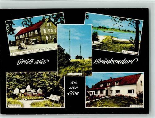 Brünkendorf Gasthaus und Pension Zum Hohbeck An der Elbe Funktürme Ehrenmal Ortspartie
