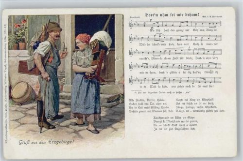 Nr. 16 - Gruß aus dem Erzgebirge - Frau mit Klöppelstuhl
