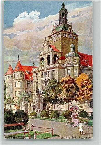 München Nationalmuseum Mädchen mit Reifen sign. Richard Wagner Aquarell-Serie München No. 23