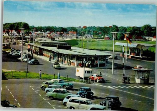Flensburg 1965 Deutsch-Dänische Grenze Krusau, viele Autos