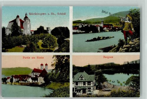 Bad Säckingen 1912 Schloß, Trompeter am Rhein, Bergsee mit Restaurant