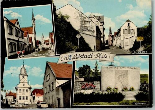 Leistadt Ortsansichten Kirchpartie Rathauspartie Ehrenmal 4-Bildaufnahme