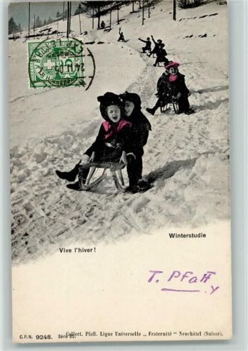 Winter Kinder auf Schlitten Winterstudie CPN 9248