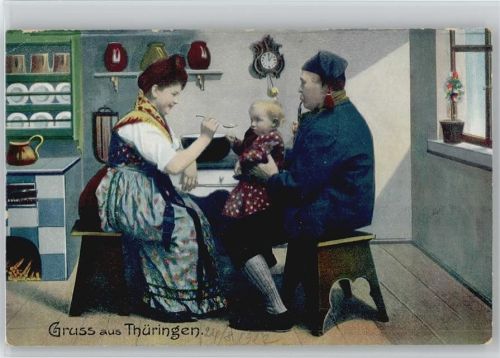 Thüringen - Pfeife - Wanduhr - 1912 AK Trachten