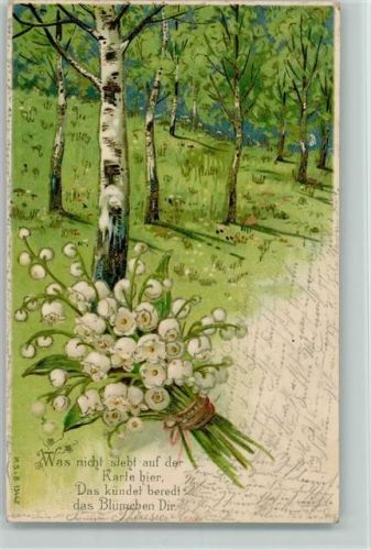 Birkenwald und Maiglöckchenstrauß 1903 AK