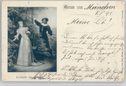 1898 Verlag Albert Serie Nr. 7 AK Frau hält die Trompete - Geldbeutel am Kleid