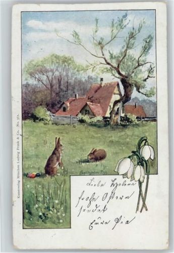 Ostern Maiglöckchen Hasen Ostereier ca 1902 AK
