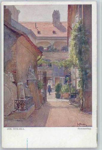 Sommertag - Blumen in der Gasse- Galerie Wiener Künstler Nr. 561 AK