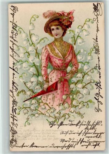 Schöne Frau mit Sonnenschirm - Gedicht 1904 AK