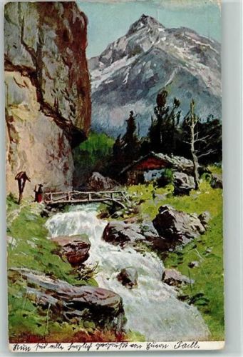 Wasserfall in den Bergen 1913 AK Splitgerber, A. & F. Künstlerkarte