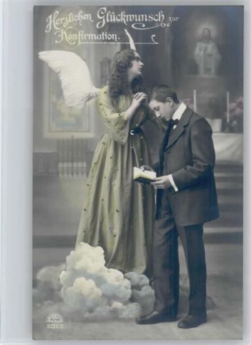 Serie 5221-2 - Schutzengel, Junger Mann liest in der Bibel, Foto AK