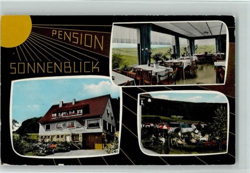 Reddingshausen Pension Sonnenblick Innenaufnahme Gastraum Garten 3-Bildaufnahme