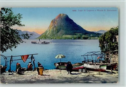 Lugano Lago di Lugano e Monte S. Salvatore Dampfschiff Boote