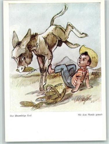 Mit dem Munde gemalt - der übermütige Esel , sign Cefischer