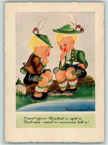 sign Ch. Müller - Kinder in Lederhosen 1938 AK Lengauer Nr. 2015 AK
