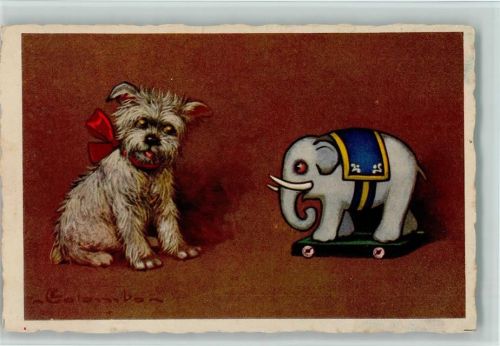 Serie 1816-4 - Hund und Spielzeug Elefant Colombo Künstlerkarte