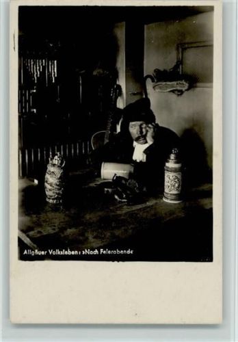 Allgäuer Volksleben - Nach Feierabend - Bierkrug Foto ca 1936 AK