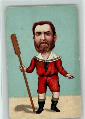 Riesige Gesichter - Mann mit einem Rugby Schläger litho AK