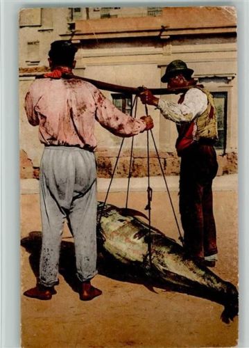zwei angler mit einem Riesenfisch in Palermo - 1925 Volkstypen