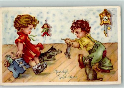 Harteliyk Gefeliciteerd - Kinder spielen mit Katzen und einer Maus sign CM