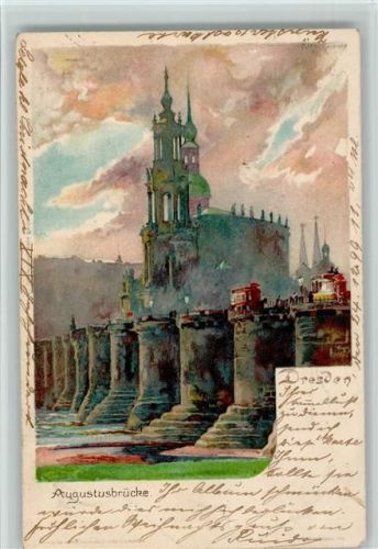 Dresden Velten - Augustusbrücke, Pferdebahn 1899 litho AK