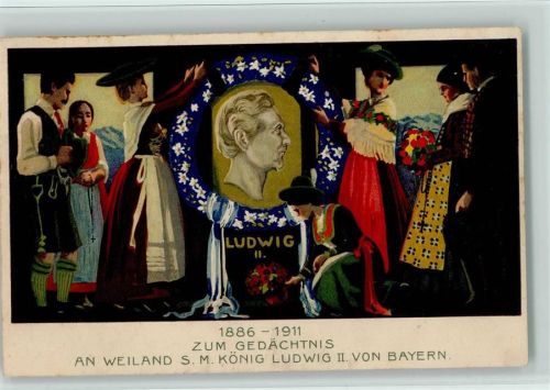 Zum Gedächtnis 1886-1911 König Ludwig II von Bayern - Trachten, Kranz niederlegen