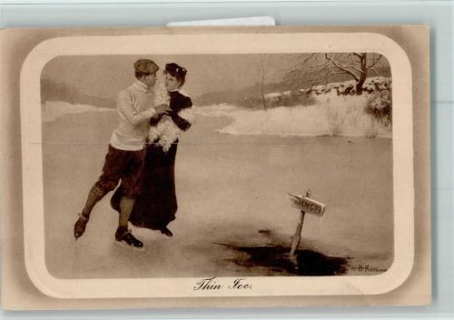 Thin Tee - Liebespaar auf dem Eis - Künstlerkarte - Gibson Post Cards Nr. 817 - Verlag Henderson