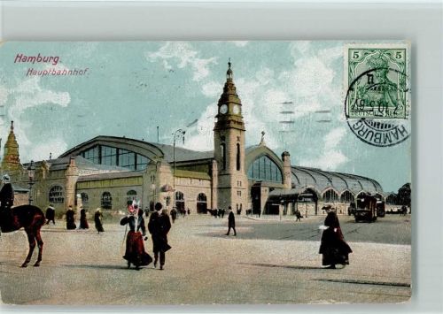 Hamburg Hauptbahnhof, Straßenbahn, Polizei auf einem Pferd, 1901 AK