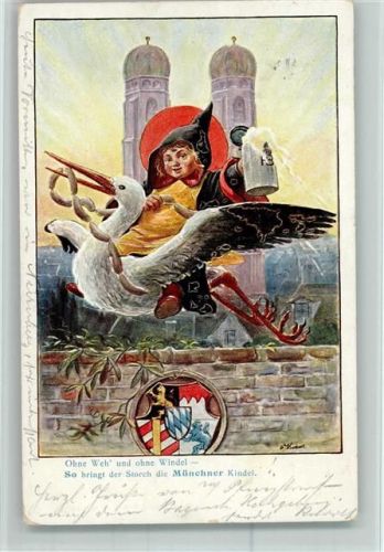 München 1906 fliegt mit einem Storch AK Verlag Andelfinger Nr. 3147 AK