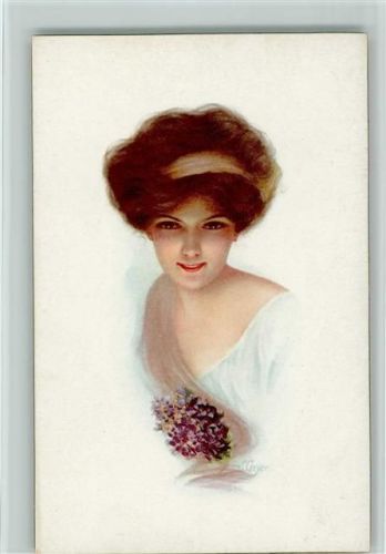 sign Geyer - Schone Frau mit Haarband und Blumen