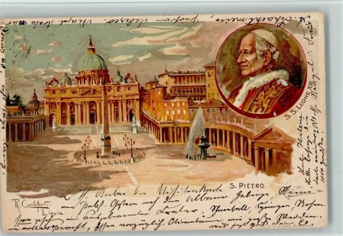 1899 sign R. Carloforti Lipsia - S. Pietro und Leone XIII litho AK