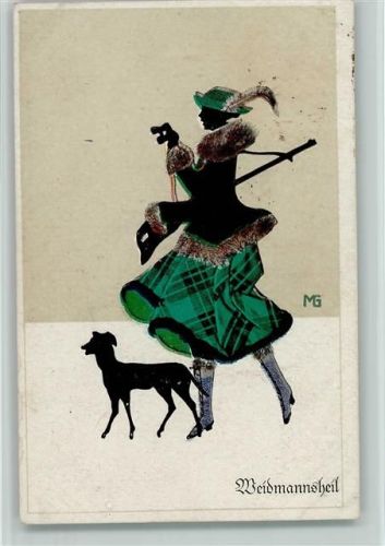 Weidmannsheil - Frau mit Gewehr und Fernglas - Pelzmode Art Deco