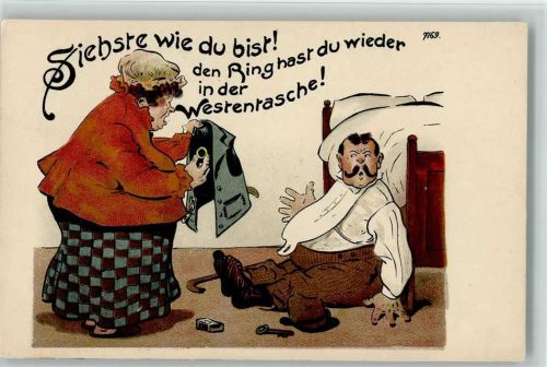 Ehestreit - Siehst den Ring hast du wieder in der Westentasche ca 1913 AK