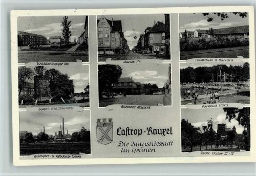 Castrop-Rauxel 1958 Zeche Victor , Heimstadt St. Barbara, Klöckner Fabrik, Bahnhof u. Strassen,