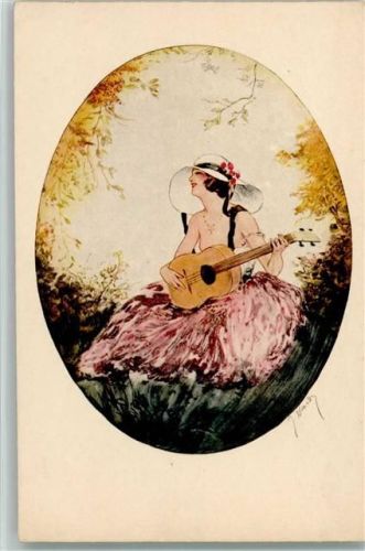 Frau mit Gitarre - Art Deco Mode, 1054 Paris Gravures AK